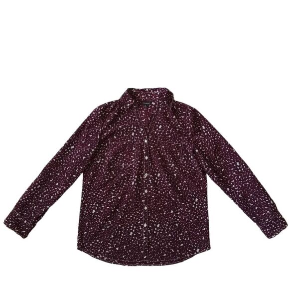 Talbots Burgundy Red Coffee Bean All Over Print Button Down Shirt Women's Medium - Picture 2 of 13
